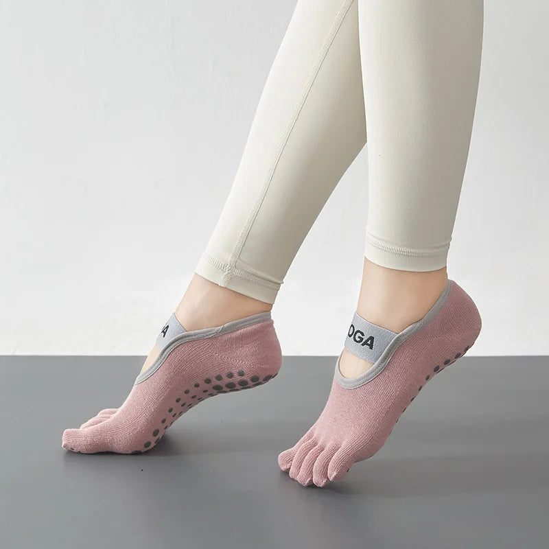 Chaussettes de Pilates antidérapantes à cinq doigts